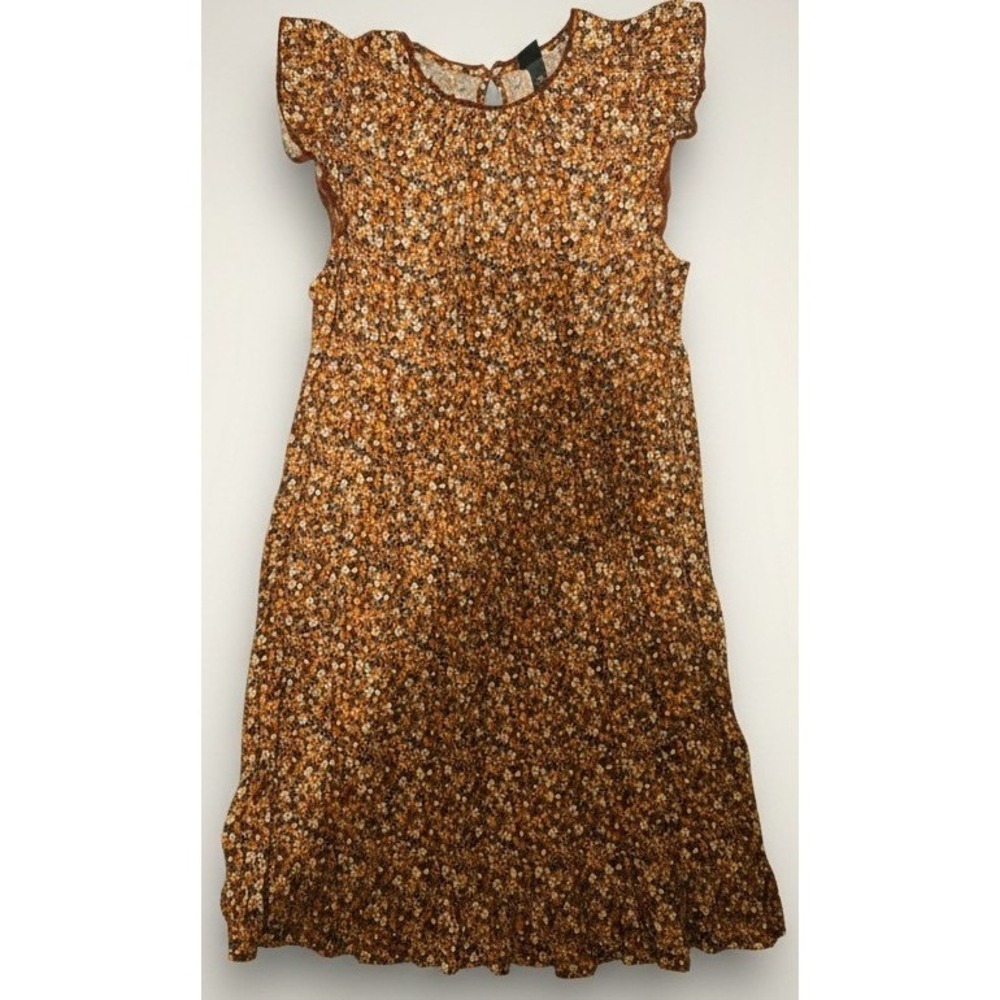 Wild Fable Women's Small Floral Midi‎ Dress Brown Ruffle Sleeve Cottagecore